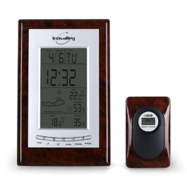 Inovalley SM121B Estación Meteorológica Inalámbrica con Sensor Exterior, Termómetro Higrómetro Int/Ext, Radio Controlada, Fase Lunar, Acabado Nogal