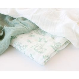 Set De 3 Muselinas Verde, Blanco Y Estampado Selva 70x70 cm