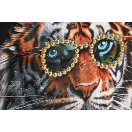 DKD Home Decor Cuadro Tigre Turquesa Negro Lienzo PS 60 x 60 x 3.5 cm (4 Unidades)