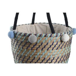 DKD Home Decor Cesta Mediterraneo Multicolor Set de 3 Piezas 43 x 43 x 43 cm Seagrass Poliester Pompones Hecho a mano