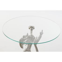 DKD Home Decor Mesita Auxiliar Indio Plateada Transparente con Estructura de Aluminio y Tapa de Cristal Desmontable 46x72x46 cm