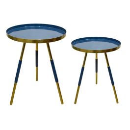 Mesita Auxiliar DKD Home Decor Dorado Azul 41 x 51 x 41 cm Set de 2