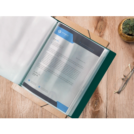 Liderpapel Carpeta 20 Fundas Canguro Polipropileno DIN A4 Verde Translucido Portada y Lomo Personalizables