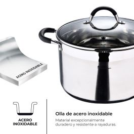 Masterpro Olla Foodies Bgmp-1506-bk, Acero Inoxidable 18/10, 9.5L, Ø28x16.5cm, Tapa de Vidrio, Inducción