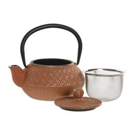 DKD Home Decor Tetera Oriental de Hierro Colado/Inox 300ml 11x11.5x12.6cm Amarilla/Naranja (3 Unidades)
