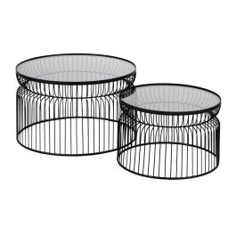 S/2 Mesa Centro Negro Metal-Cristal 65 X 65 X 40 cm