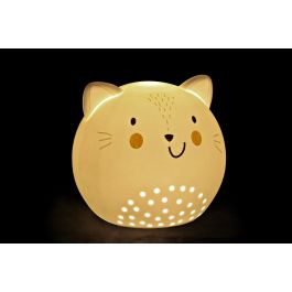 DKD Home Decor Lámpara Sobremesa Kids Fantasia Gatito Porcelana LED Blanco 15 x 14 x 16 cm