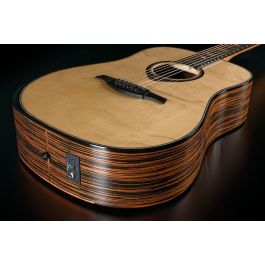 Lag HV50DE Guitarra Acústica Dreadnought Hyvibe H2 Electroacústica Cutaway de Ébano Macassar Natural con Funda