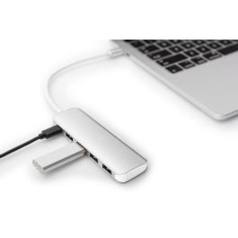 Digitus USB-C-Hub 4-Port 3.0->4xA3.0 1xC-PD intgr.Kabel wei Concentrador USB Type-C 4 Puertos 3.0 5000 Mbit/s Aluminio Plata