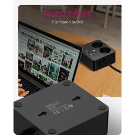 ICY BOX IB-MPS2220B-CH Regleta con 2 Tomas Tipo F y 3 Puertos USB 2.4A/3A, Cable 1.9m, Negro para Oficina/Hogar