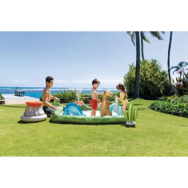 Intex Centro de Juegos Aventura Jurásica 56132 Parque Acuático Hinchable con Dinosaurios y Volcán 201x201x36 cm
