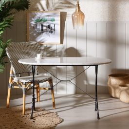 Mesa Comedor Blanco-Negro Metal-Mármol 120 X 60 X 71 cm