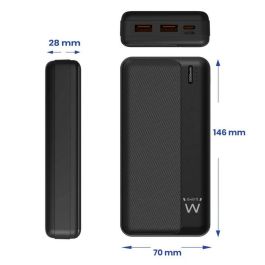 Ewent EW1163 Power Bank | Batería Externa 20000 mAh con Carga Rápida PD 22.5W, 3 Puertos USB-C/A/Micro-USB Negro