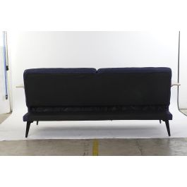 DKD Home Decor Sofá Cama Urban Azul Marrón Negro Poliéster, Metal y Eucalipto, Desmontable, 203x87x81 cm