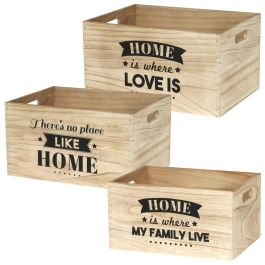 Home Deco Factory Juego de 3 Cajas Madera "Home" Medidas: 40x30x22cm, 37x27x20cm, 34x24x18cm