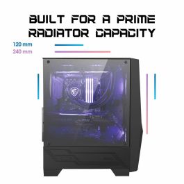 MSI MAG Forge 100M Midi Tower Negro Transparente con Iluminación Púrpura y Panel de Vidrio Templado para PC Gaming