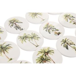 DKD Home Decor Posavasos Tropical Palmera de Dolomita y Corcho Verde Blanco 10.8x10.8x0.7 cm (72 Unidades)