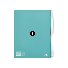 Antartik Cuaderno espiral A4 micro tapa forrada 120 hojas 90 gr cuadro 5mm 5 bandas color menta
