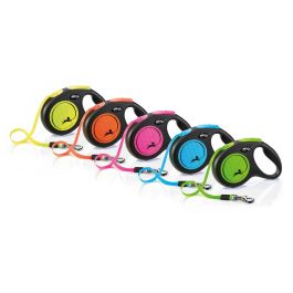 Flexi Correa Retráctil para Perro Pequeño New Neon Talla S, de Cinta Rosa Neón 5 Metros, Alta Visibilidad con Componentes Reflectantes