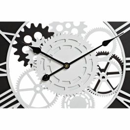 DKD Home Decor Reloj de Pared Estilo Loft con Engranajes Decorativos Vistos, de Hierro y MDF en Negro y Blanco, Dimensiones 60x60 cm