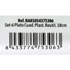 Set de 6 platos cuadrados premium de plástico Algon 18 cm (36 Cajas) Set de 6 platos cuadrados premium de plástico Algon 18 cm (36 Cajas)