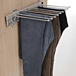 HERRAJES ALK Pantalonero Lateral Optima Extraíble de Acero Cromado, 9 Perchas Antideslizantes y Guía Lateral Izquierda