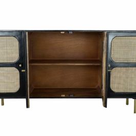 DKD Home Decor Buffet Moderno Negro Natural de Mango y Ratán con 4 Puertas, 3 Estanterías y Desmontable, 150 x 40 x 78 cm