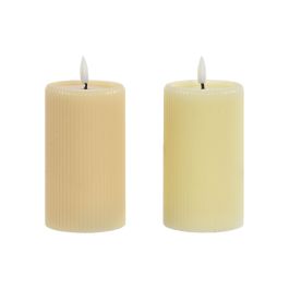 DKD Home Decor Vela Decorativa LED de Cera Estilo Scandi Beige Blanco 7.5x7.5x16cm (Juego 6 Unidades, 190gr/ud)
