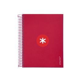 Cuaderno Espiral A5 Micro Antartik Tapa Forrada120H 90 gr Cuadro 5 mm 5 Bandas6 Taladros Color Frambuesa