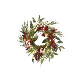 DKD Home Decor Corona Navidad Tradicional Verde Rojo de PVC con 35 luces LED y 3 pilas AA, 46 cm (2 Unidades)