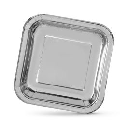 Set de 3 platos cuadrados de cartón plata 26 cm Algon (18 Unidades) Set de 3 platos cuadrados de cartón plata 26 cm Algon (18 Unidades)