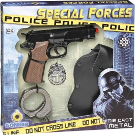 Gonher 425/6 Pistola Set Policía 8 Tiros con Esposas, Playset Metálico de Alta Calidad para Niños +3 Años