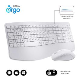 Subblim SUBKBC-DCOPW1 Teclado y Ratón Inalámbrico Ergonómico Combo Dual Office Prowave, BT+USB, Recargable, Silencioso, Blanco