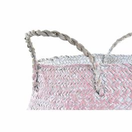DKD Home Decor Cesta Mediterraneo de Fibra Bicolor Rosa y Azul Celeste 25x25x25 cm