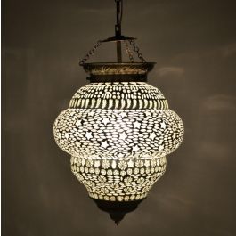 DKD Home Decor Lámpara de Techo Árabe Blanca de Cristal y Metal, Estilo Oriental, Dimensiones 23x23x33 cm, Bombilla E14 Máx 25W