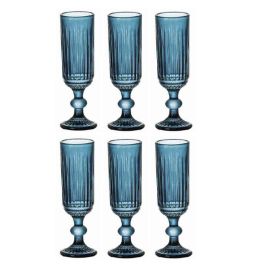 DKD Home Decor Copa Basicos de Cristal Rayado Azul - 160ml - 18.4cm Alto - Set de 6 Copas para Agua, Zumos y Refrescos