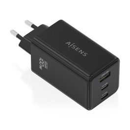 AISENS ASCH-100W3P052-BK Cargador GaN 100W 3 Puertos (2 USB-C, 1 USB-A) Carga Rápida Power Delivery Universal Negro