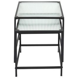 Home Deco Factory Juego 2 Mesas Auxiliares Nido Essentiel Metal y Vidrio 40x40cm y 35x35cm