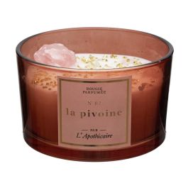 Home Deco Factory Vela Perfumada con Piedras, Vaso de Vidrio Tintado, Cera de Parafina y Minerales, 7.8 cm Alto