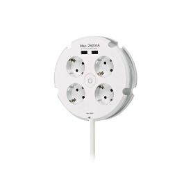 Simon - Base múltiple redonda con interruptor, 4 tomas Schuko 2p+T + 2 puertos USB 2.5A, cable 1.5 m H05VV-F 3G1.5 mm², 16A 250V, blanca, serie 10 Precio: 20.50000029. SKU: B1K3XWV28G