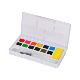 Liderpapel Acuarela 12 Colores con Pincel de Agua Rellenable Estuche de Plástico