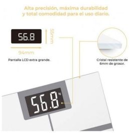 GKL FITMAXWHITE Báscula de Baño Digital, Vidrio Templado, 200kg, Pantalla Extragrande Blanca
