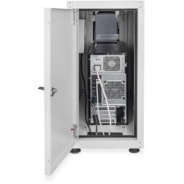 Digitus PC Schrank para Computergehäuse con Puerta de Cristal, Incluye Ventilador y Ruedas, Color Gris RAL 7035