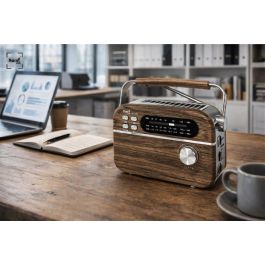 SAMI Radio Vintage, 3 Bandas (FM/AM/OC), Alimentación Solar y Batería, Multimed