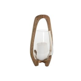 DKD Home Decor Portavela Tropical de Mango y Cristal Natural 18 x 33 x 18 cm