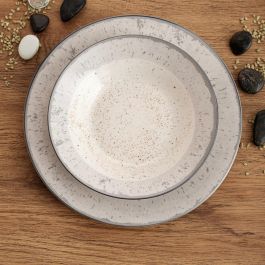 Quid Vajilla Faro 18 Piezas - 6 Personas Cerámica Blanca Decorada Apta Microondas Lavavajillas