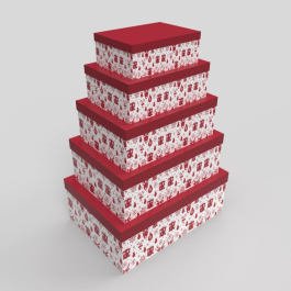 Caja Navidad Tradicional DKD Home Decor Rojo Blanco 35 x 25 x 50 cm Set de 5