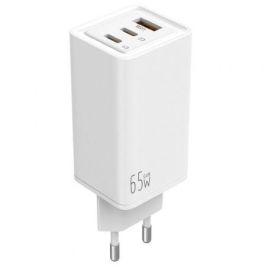 Leotec LECSPH65W3W Cargador de Pared GaN 65W con 2 USB-C y 1 USB-A para Carga Rápida Universal de hasta 3 Dispositivos