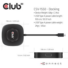 Club3D MST-Hub USB 3.2 Tipo C a 3x DisplayPort 1.4 Triple Monitor Negro - Hub USB-C Multipuerto para 3 Monitores