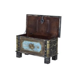 GINER Y COLOMER Baúl Madera de Mango Negro Envejecido con Detalles Azul